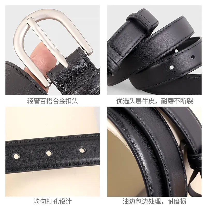 2024 Genuine Leather Women's Belt Silver Buckle - Image 6