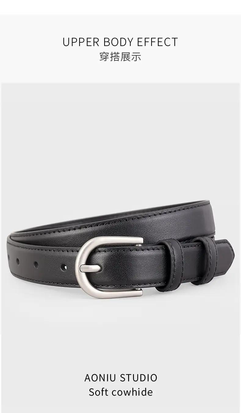 2024 Genuine Leather Women's Belt Silver Buckle — feature 11