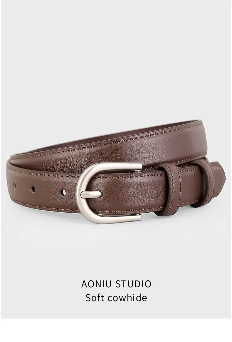 2024 Genuine Leather Women's Belt Silver Buckle — feature 13