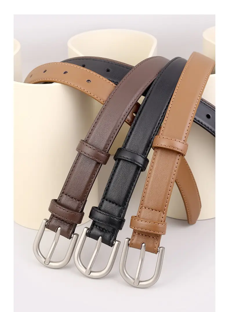 2024 Genuine Leather Women's Belt Silver Buckle — feature 15