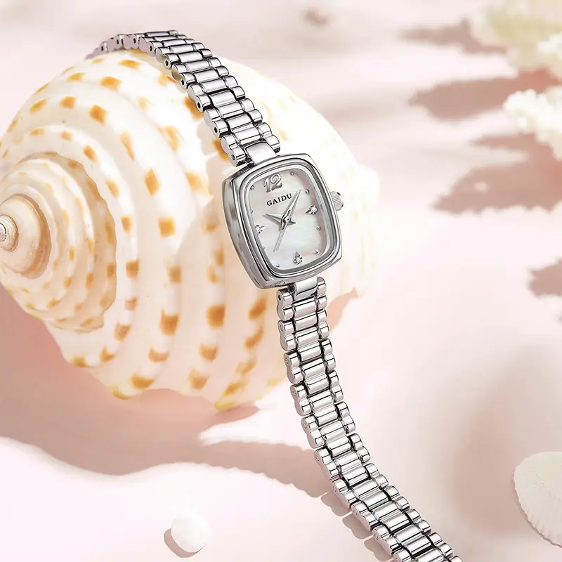 Women's Square Watch with Pearl Dial & Steel Band