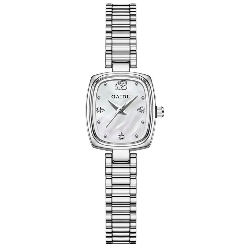 Women's Square Watch with Pearl Dial & Steel Band