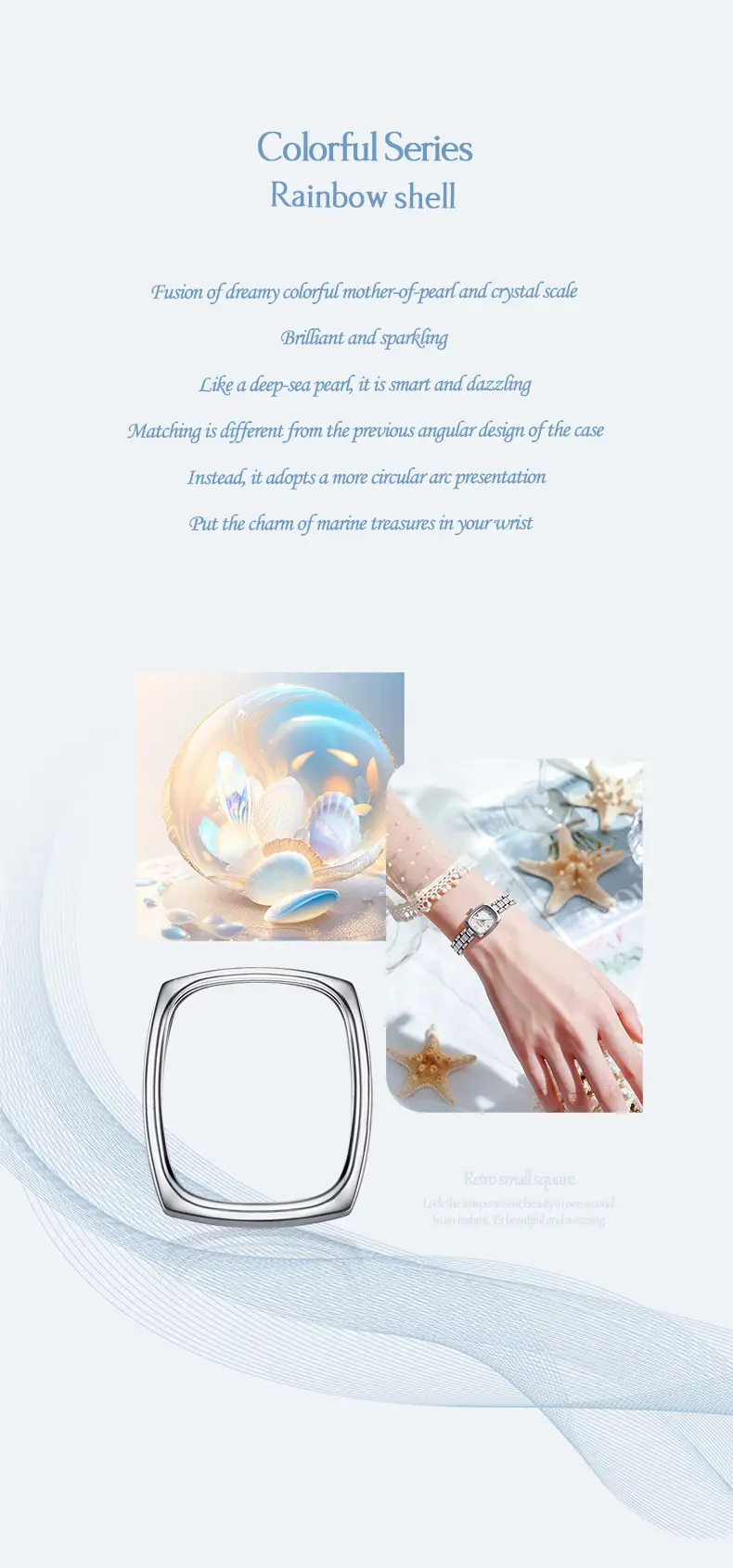 Women's Square Watch with Pearl Dial & Steel Band — feature 16