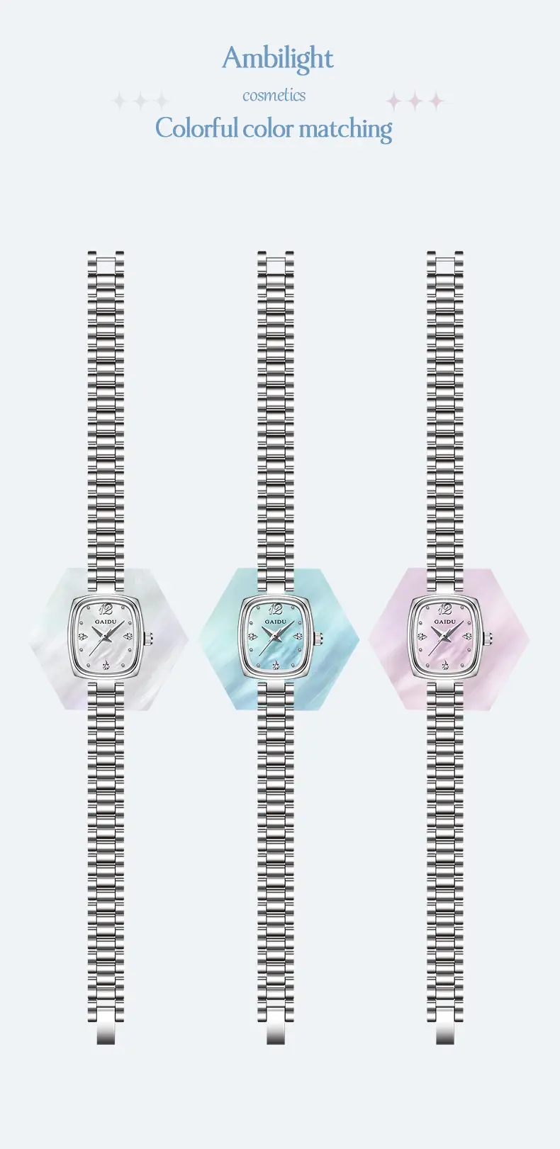 Women's Square Watch with Pearl Dial & Steel Band — feature 17