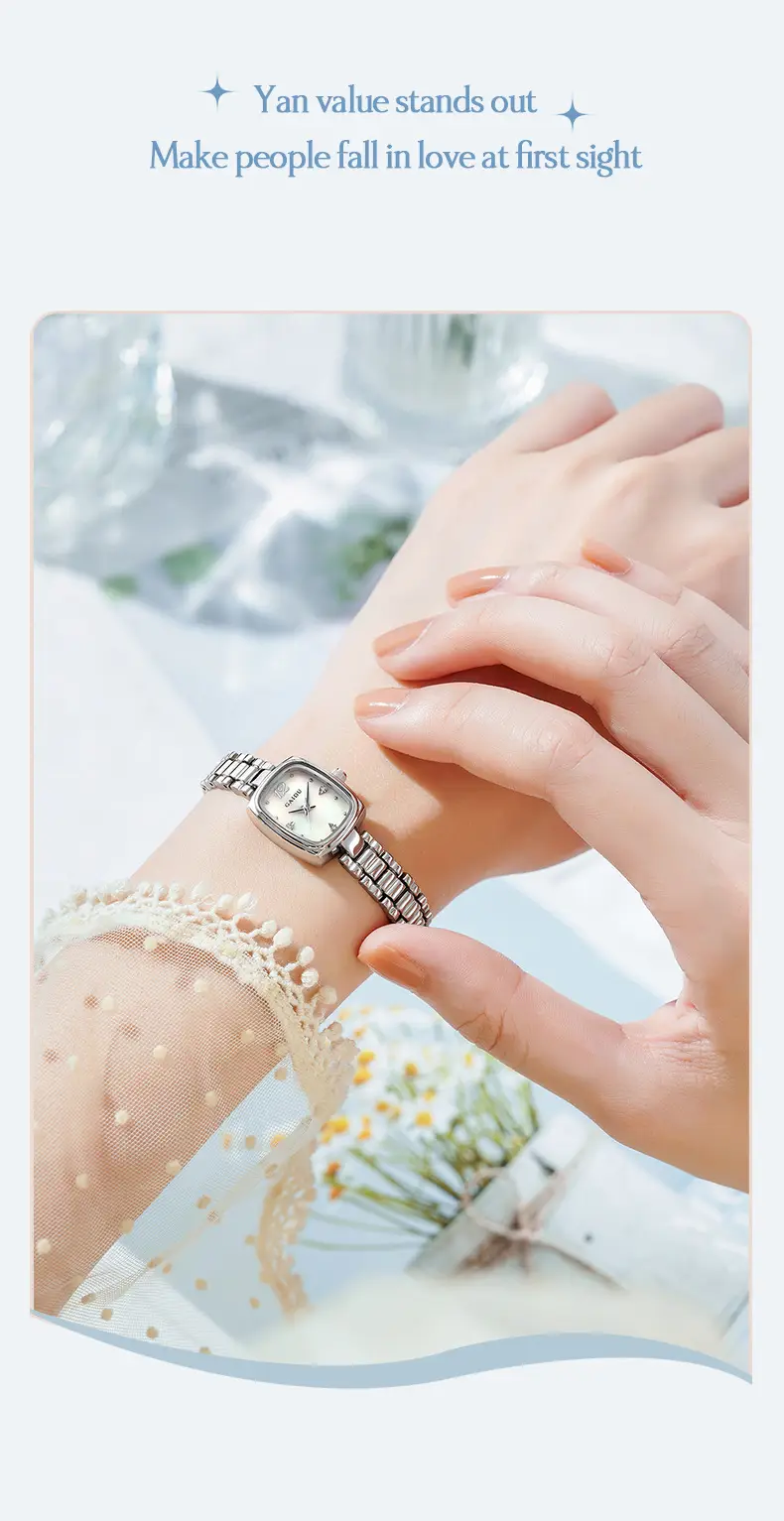 Women's Square Watch with Pearl Dial & Steel Band — feature 18
