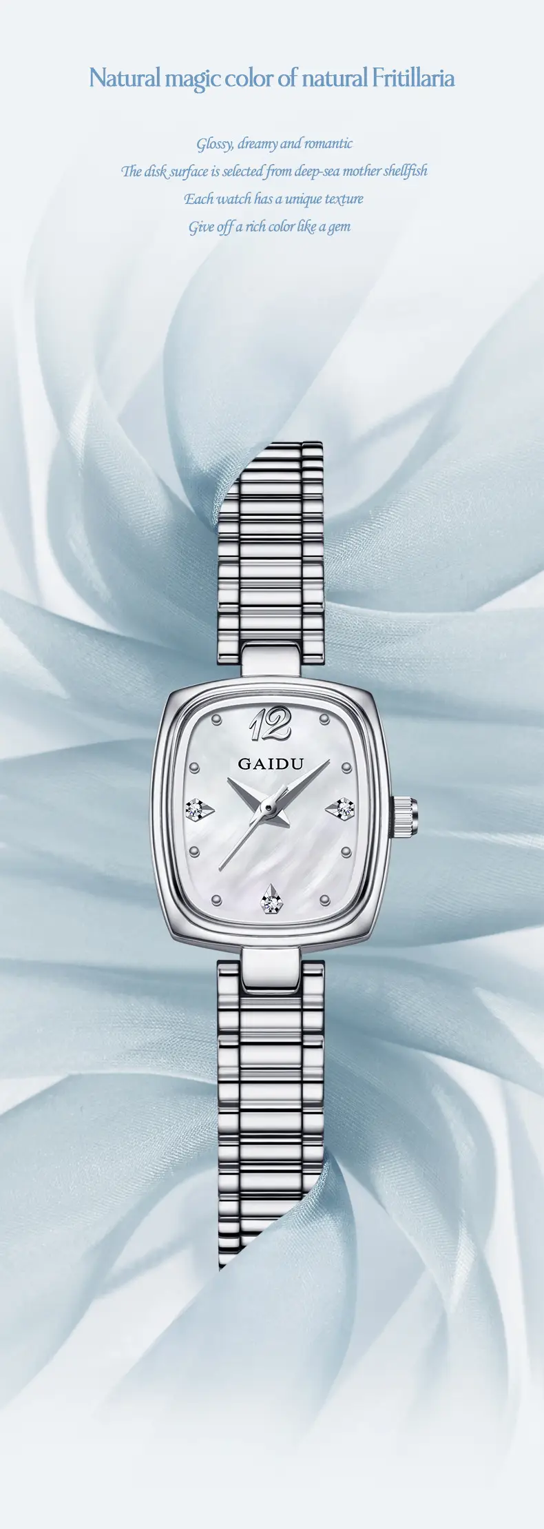 Women's Square Watch with Pearl Dial & Steel Band — feature 19