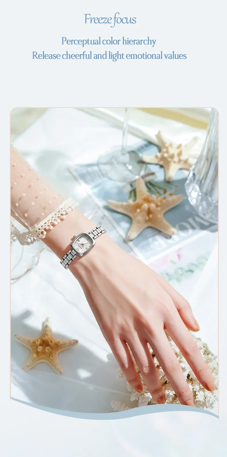 Women's Square Watch with Pearl Dial & Steel Band — feature 22