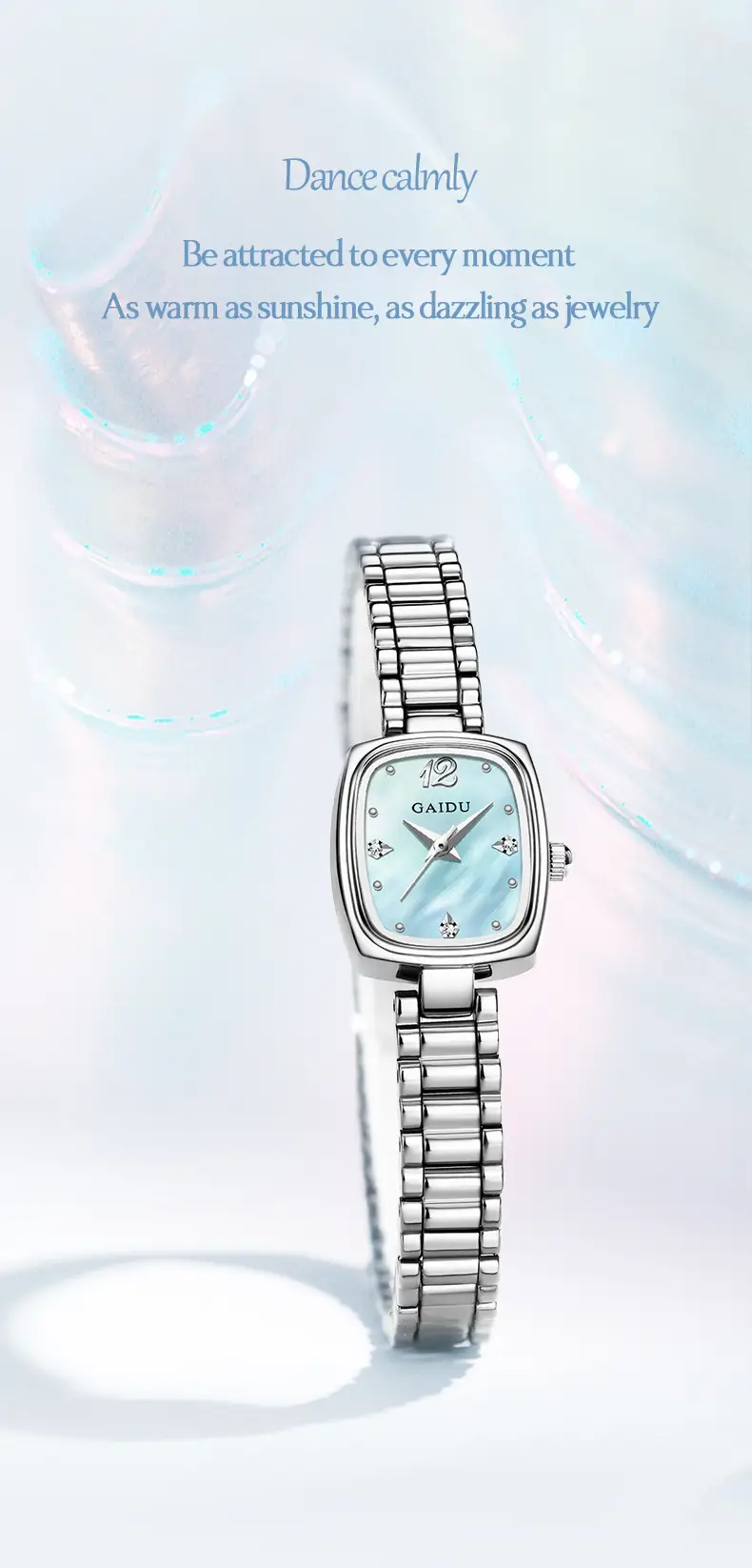 Women's Square Watch with Pearl Dial & Steel Band — feature 23