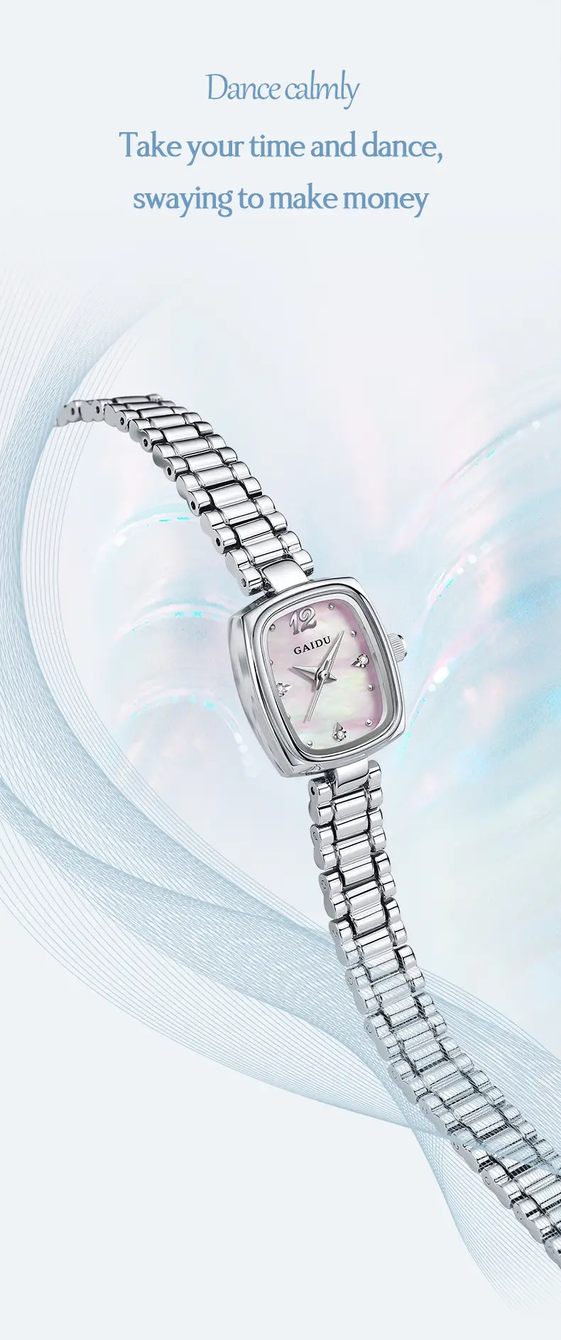 Women's Square Watch with Pearl Dial & Steel Band — feature 24