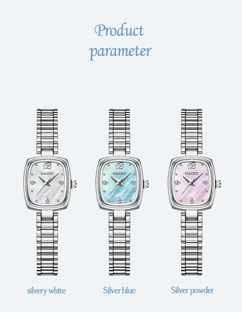 Women's Square Watch with Pearl Dial & Steel Band — feature 26