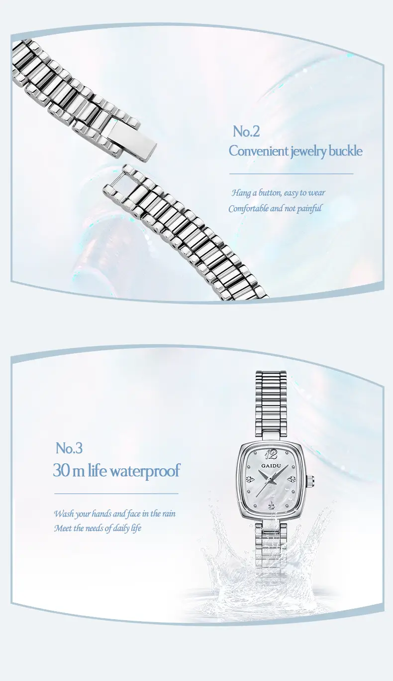 Women's Square Watch with Pearl Dial & Steel Band — feature 28