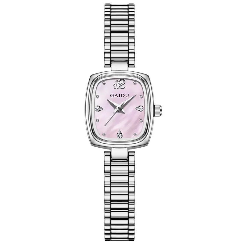 Women's Square Watch with Pearl Dial & Steel Band