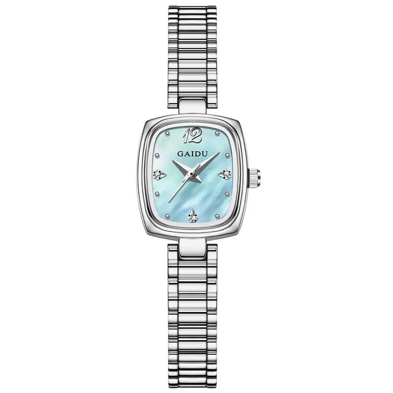 Women's Square Watch with Pearl Dial & Steel Band