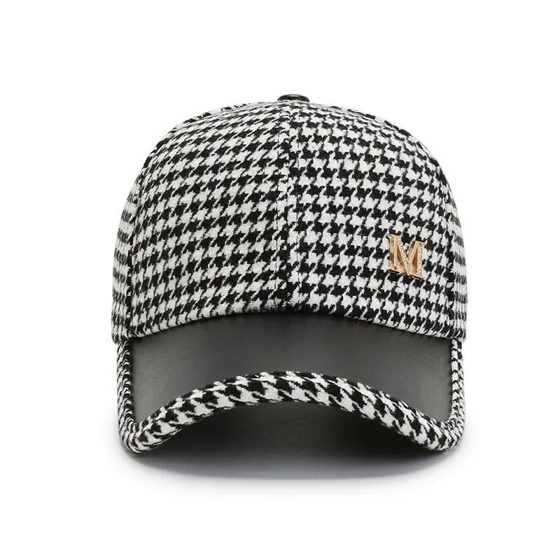 Houndstooth Leather Cap for Men Winter - Image 5