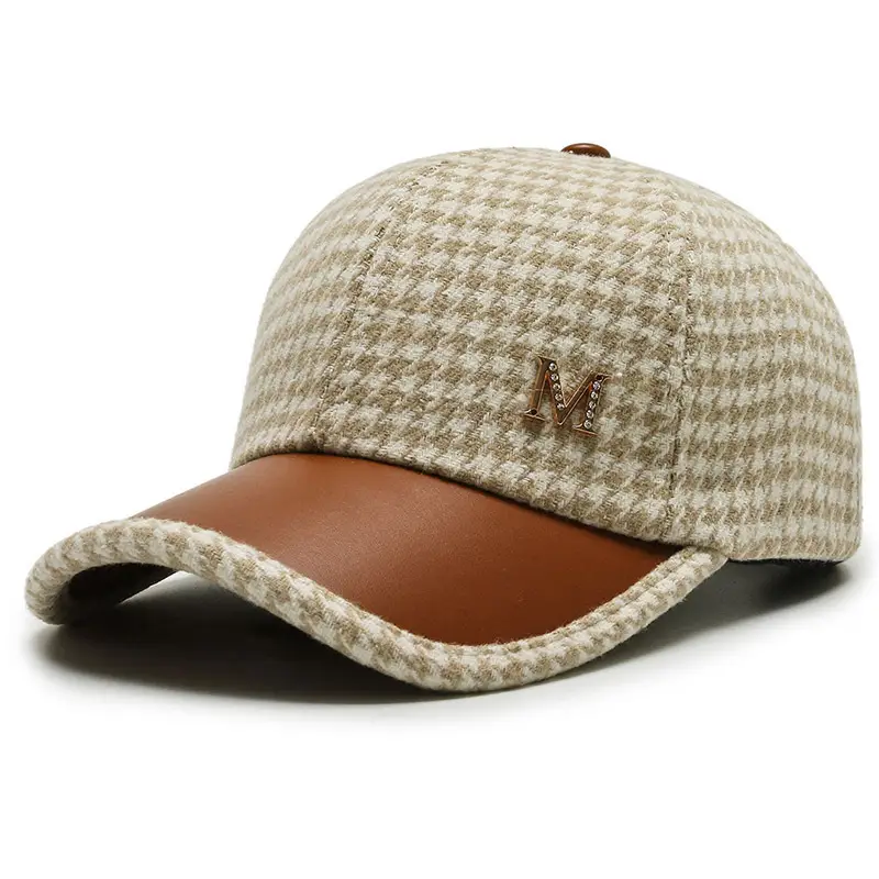 Houndstooth Leather Cap for Men Winter - Image 2