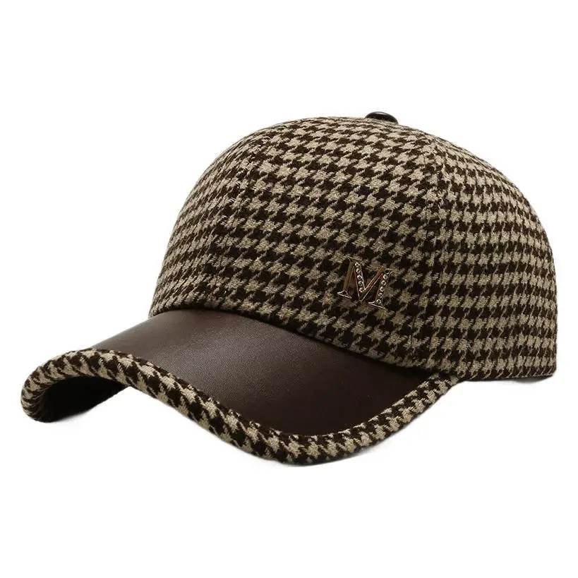 Houndstooth Leather Cap for Men Winter - Image 6