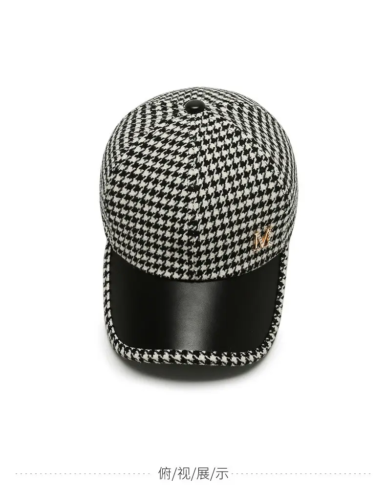 Houndstooth Leather Cap for Men Winter — feature 11