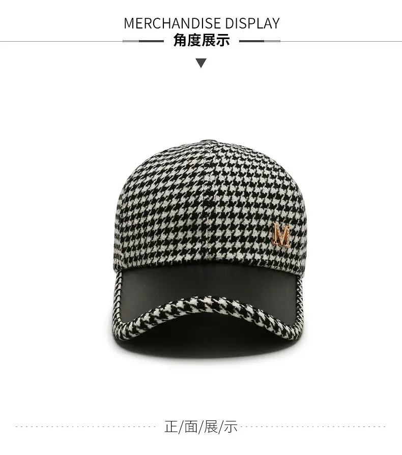 Houndstooth Leather Cap for Men Winter — feature 5