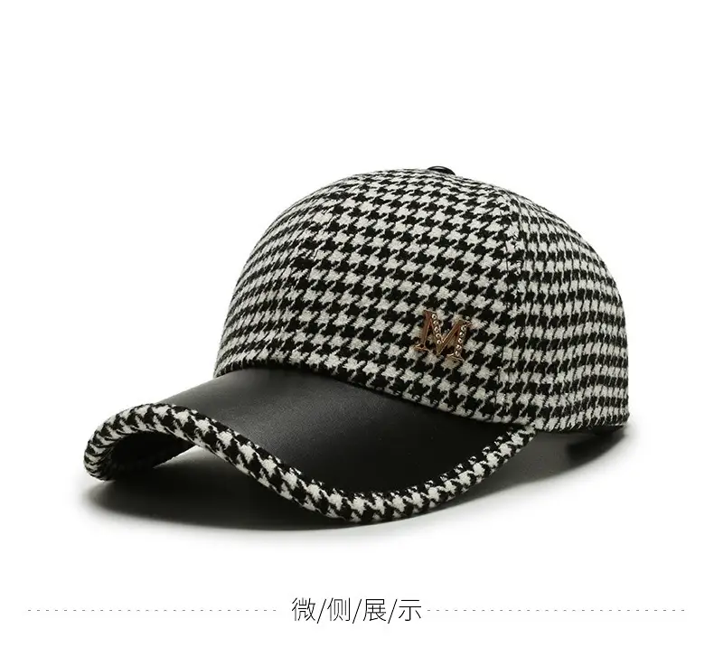 Houndstooth Leather Cap for Men Winter — feature 6