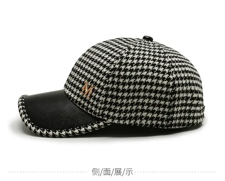 Houndstooth Leather Cap for Men Winter — feature 7