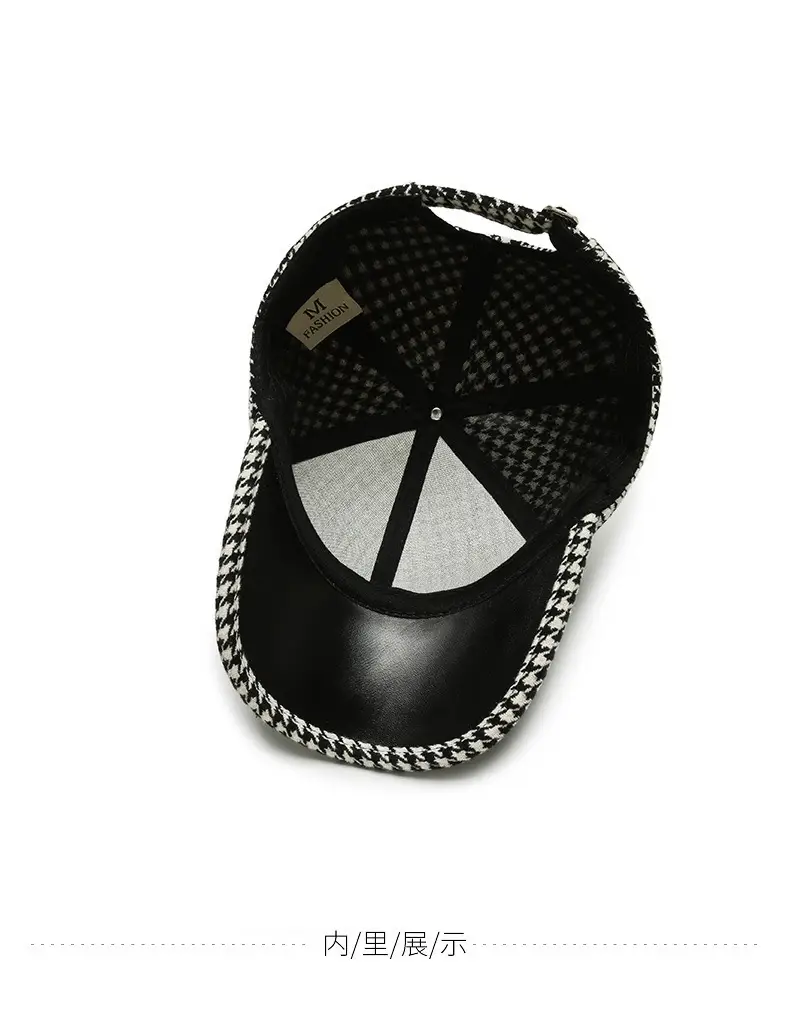 Houndstooth Leather Cap for Men Winter — feature 9
