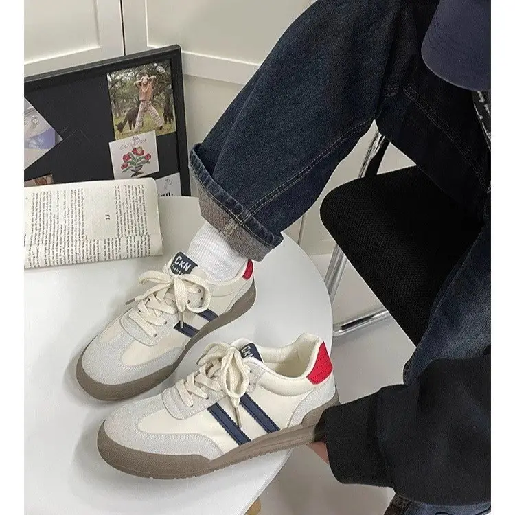 Beige Korean Style Moral Training Shoes for Women 2025 New Spring Internet Celebrity Soft-Soled White Shoes Popular Versatile Flats-Soled Sports Sneakers - Image 4