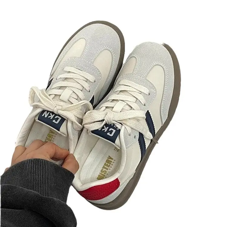 Beige Korean Style Moral Training Shoes for Women 2025 New Spring Internet Celebrity Soft-Soled White Shoes Popular Versatile Flats-Soled Sports Sneakers - Image 5