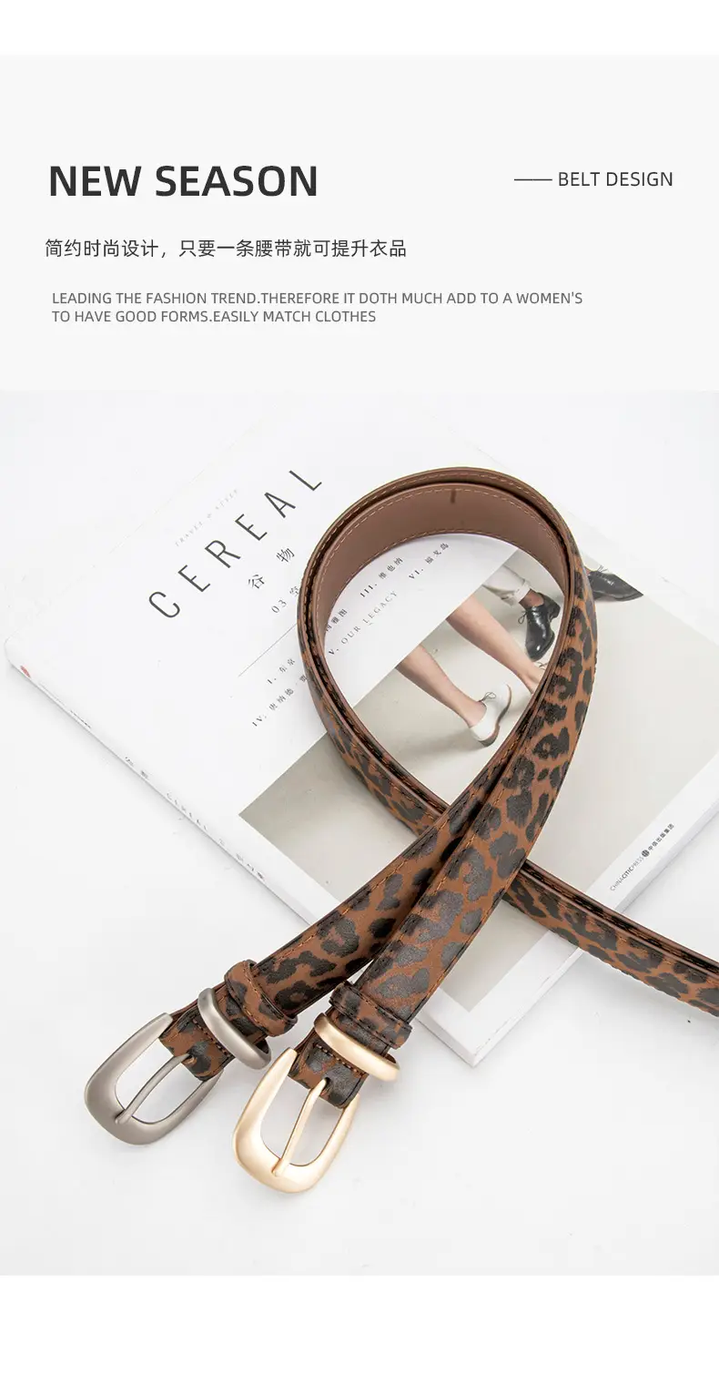 Leopard Leather Belt with Alloy Pin Button — feature 4