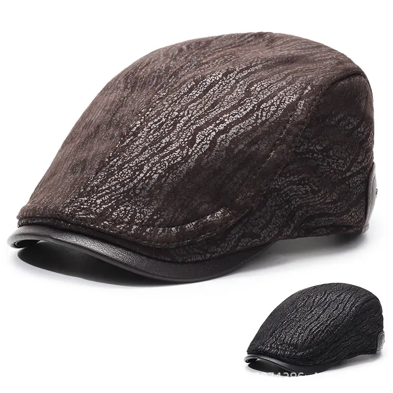 2025 New Retro Forward Cap Peaked Cap Leather Autumn Winter British Middle-Aged Elderly Men's Hats