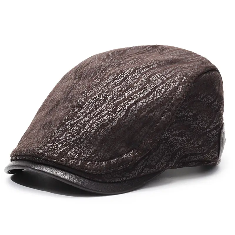 2025 New Retro Forward Cap Peaked Cap Leather Autumn Winter British Middle-Aged Elderly Men's Hats