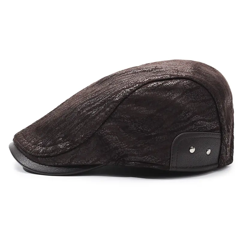 2025 New Retro Forward Cap Peaked Cap Leather Autumn Winter British Middle-Aged Elderly Men's Hats
