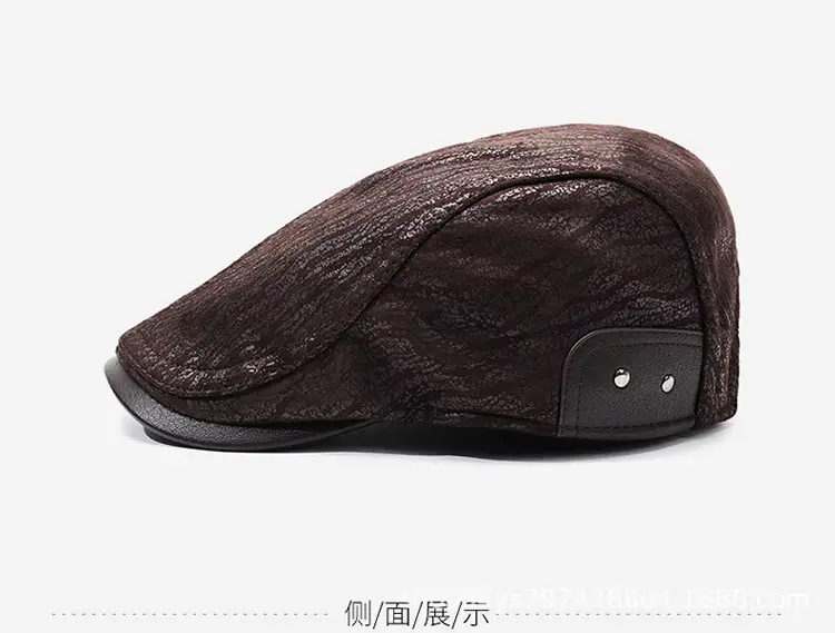 2025 New Retro Forward Cap Peaked Cap Leather Autumn Winter British Middle-Aged Elderly Men's Hats — feature 10