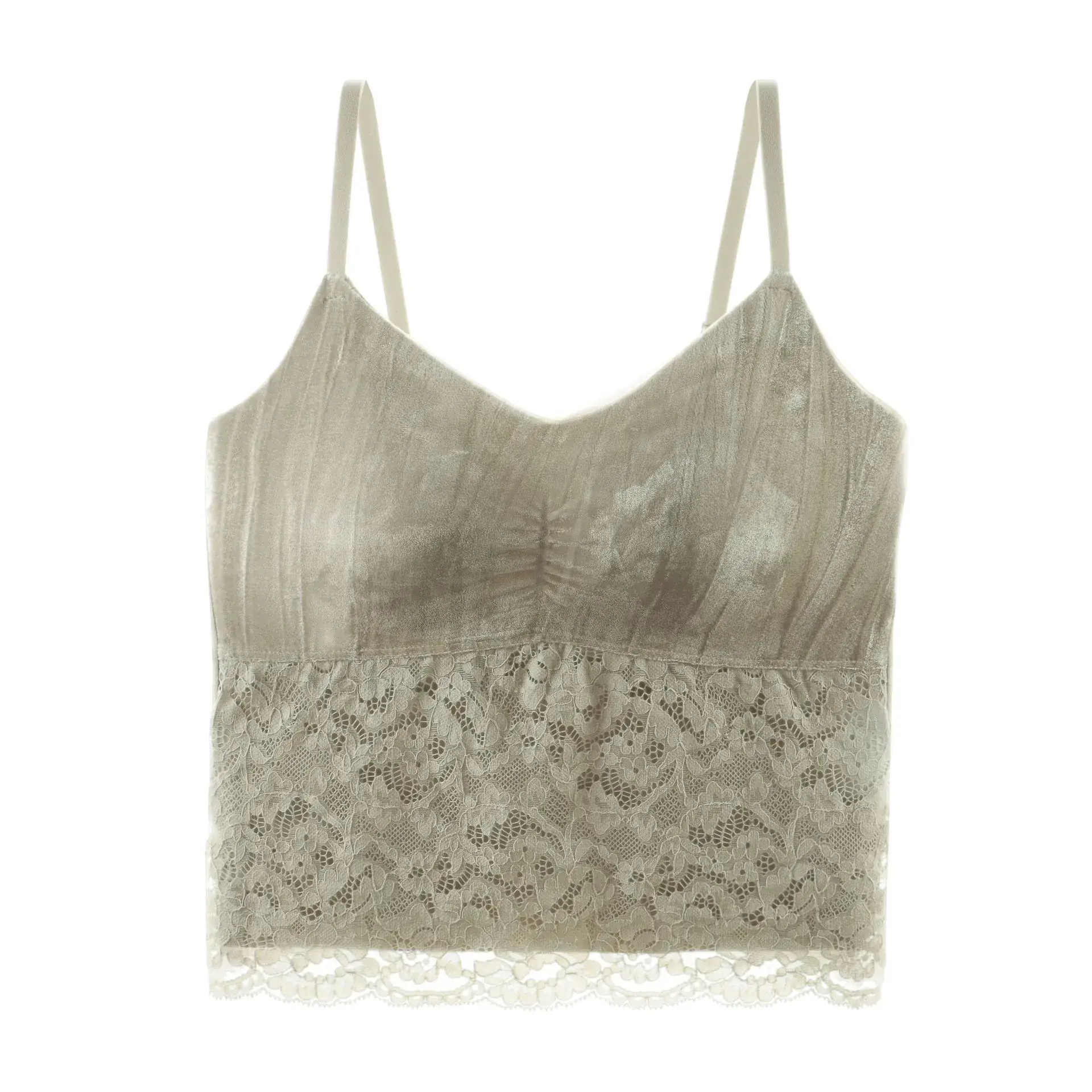 Amber Flow Velvet Camisole with Lace Base & Chest Pad - Image 9