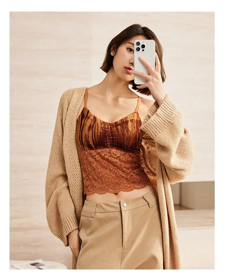 Amber Flow Velvet Camisole with Lace Base & Chest Pad — feature 24
