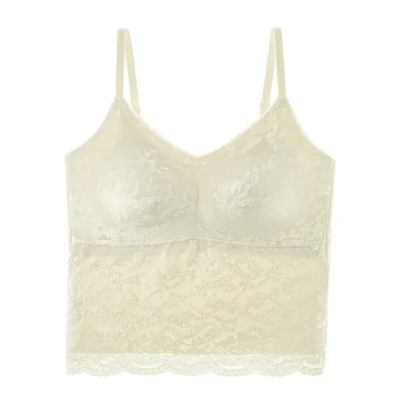 Amber Flow Velvet Camisole with Lace Base & Chest Pad