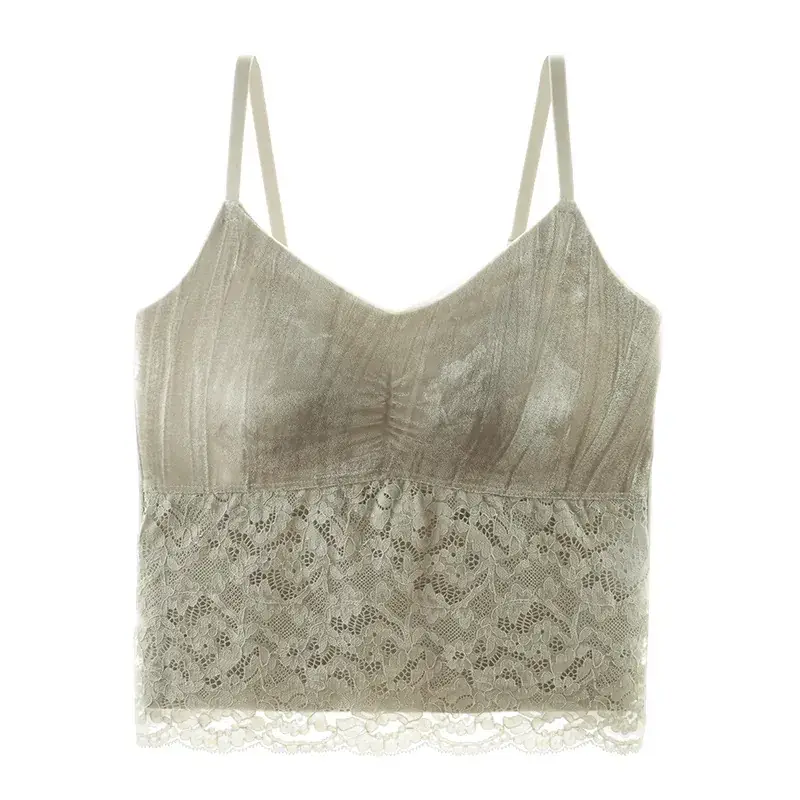 Amber Flow Velvet Camisole with Lace Base & Chest Pad - Image 2