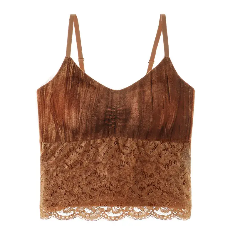 Amber Flow Velvet Camisole with Lace Base & Chest Pad - Image 3