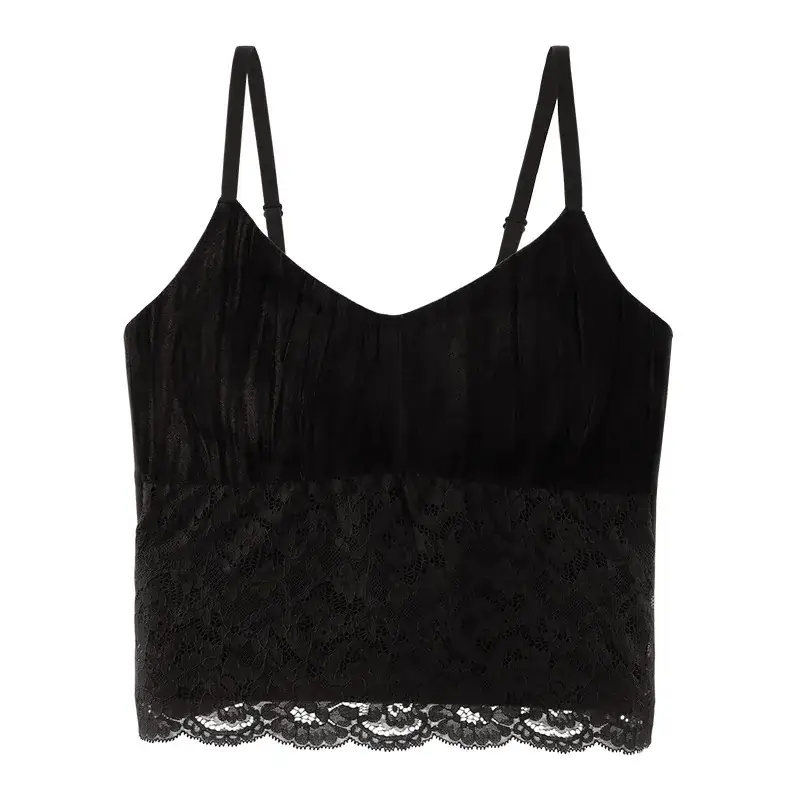 Amber Flow Velvet Camisole with Lace Base & Chest Pad - Image 4