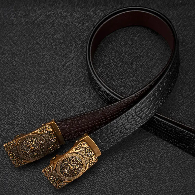 Men's Gold Buckle Genuine Leather Belt - Image 4