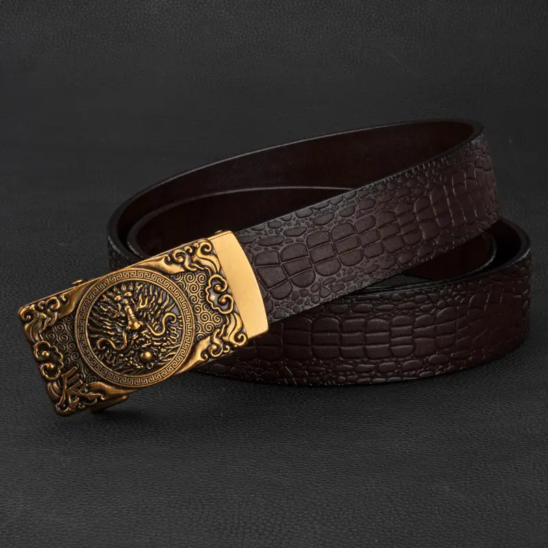 Men's Gold Buckle Genuine Leather Belt - Image 5
