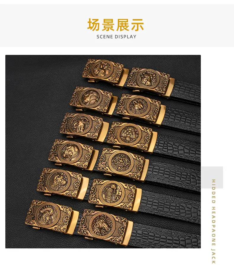 Men's Gold Buckle Genuine Leather Belt — feature 13
