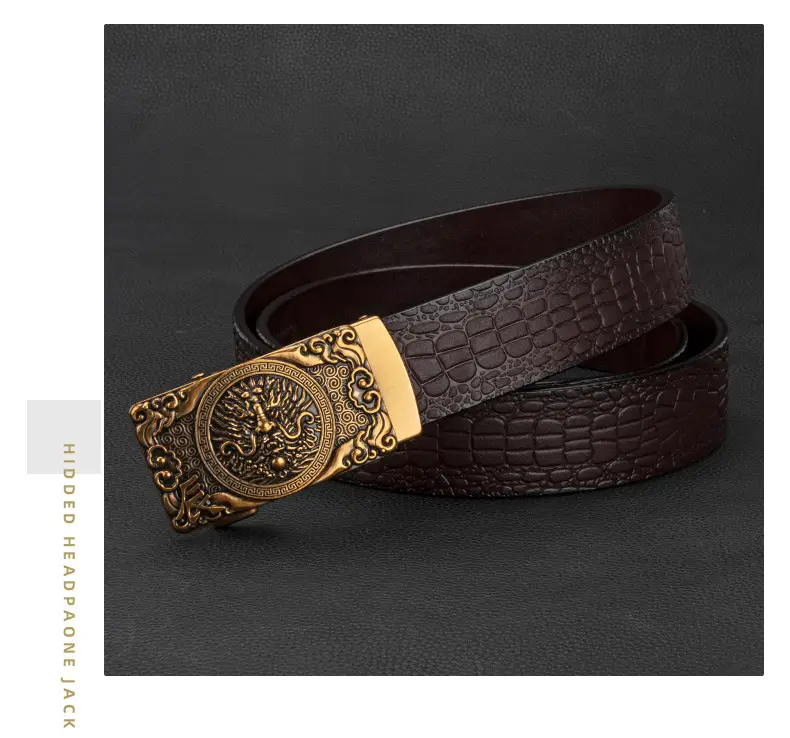 Men's Gold Buckle Genuine Leather Belt — feature 14