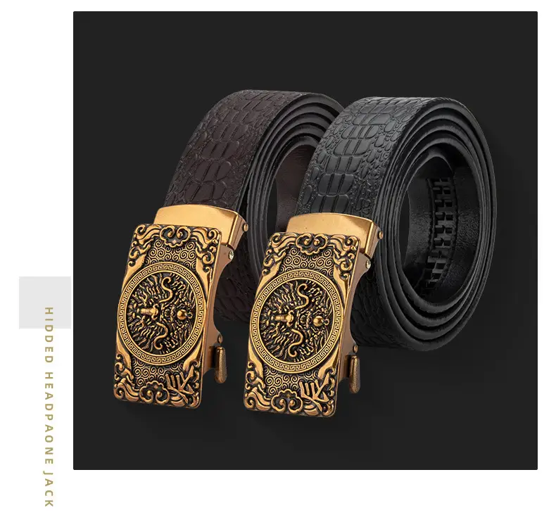 Men's Gold Buckle Genuine Leather Belt — feature 16