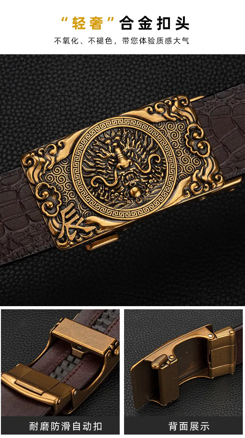 Men's Gold Buckle Genuine Leather Belt — feature 4