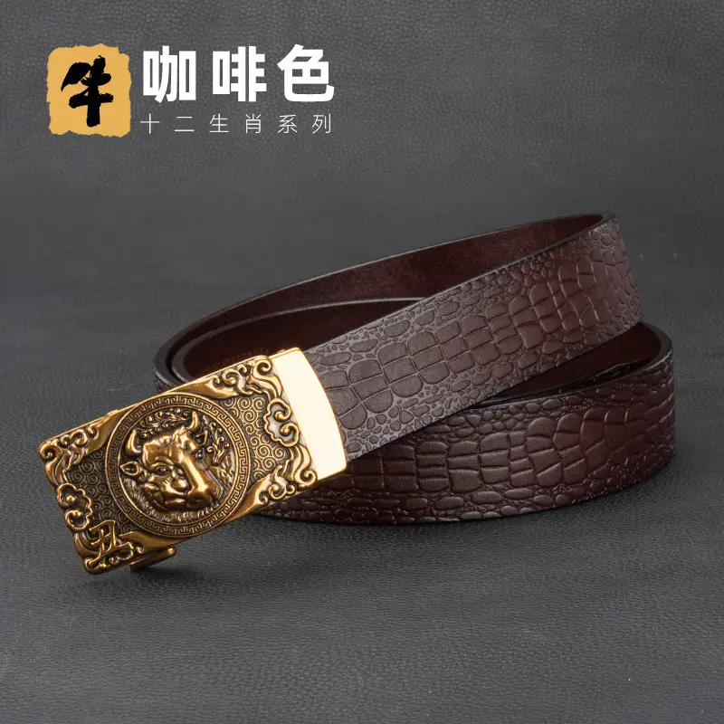 Men's Gold Buckle Genuine Leather Belt - Image 2