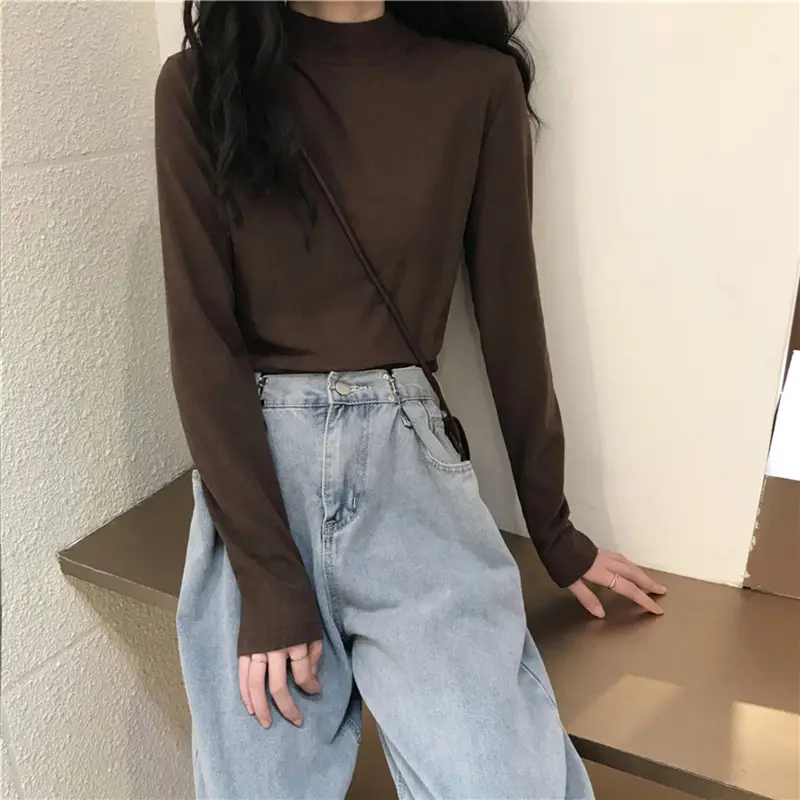 Velvet Mock Collar Base Shirt Women's Inner Wear Autumn and Winter Inner Wear New Long Sleeve T-Shirt Slim Warm Top Wear — feature 8