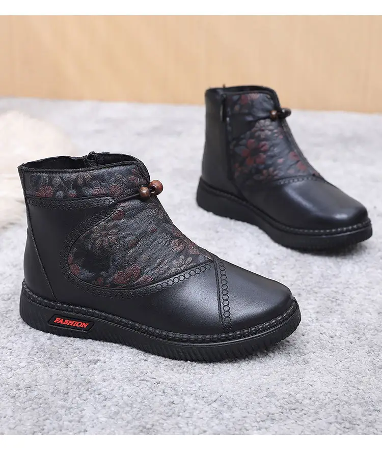 Winter Old Beijing Cloth Shoes fleece-lined Thickened Middle-aged and Elderly Mothers Cotton Shoes Leather Waterproof Non-slip Warm Snow Boots — feature 19