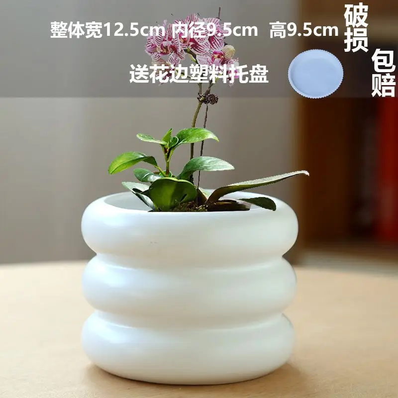 High Color Value Ceramic Flower Pot with Tray White Simple Nordic Ins Style Fleshy Flower Pot Internet Celebrity All-match Home Pot