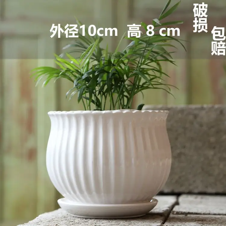High Color Value Ceramic Flower Pot with Tray White Simple Nordic Ins Style Fleshy Flower Pot Internet Celebrity All-match Home Pot