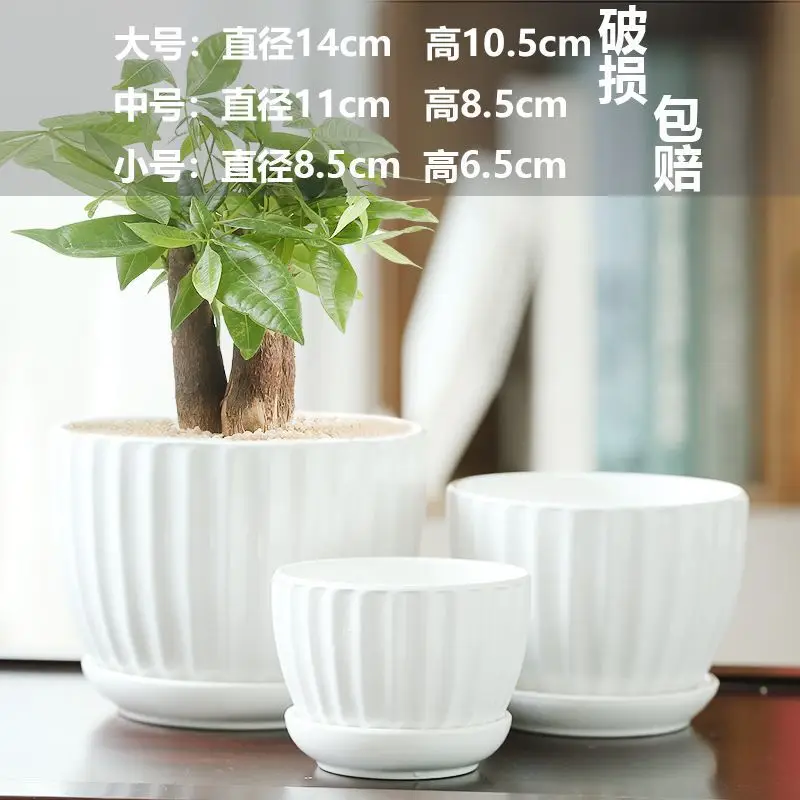 High Color Value Ceramic Flower Pot with Tray White Simple Nordic Ins Style Fleshy Flower Pot Internet Celebrity All-match Home Pot